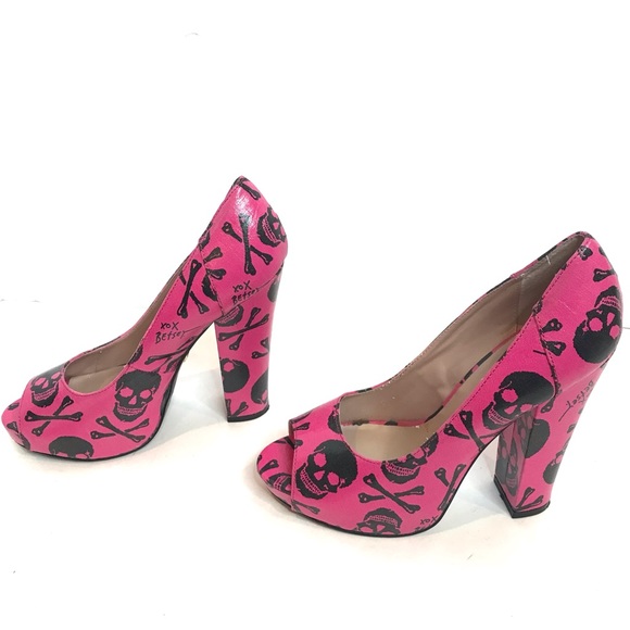 Betsey Johnson Heels Skull Pink Rare Platform - Picture 5 of 13